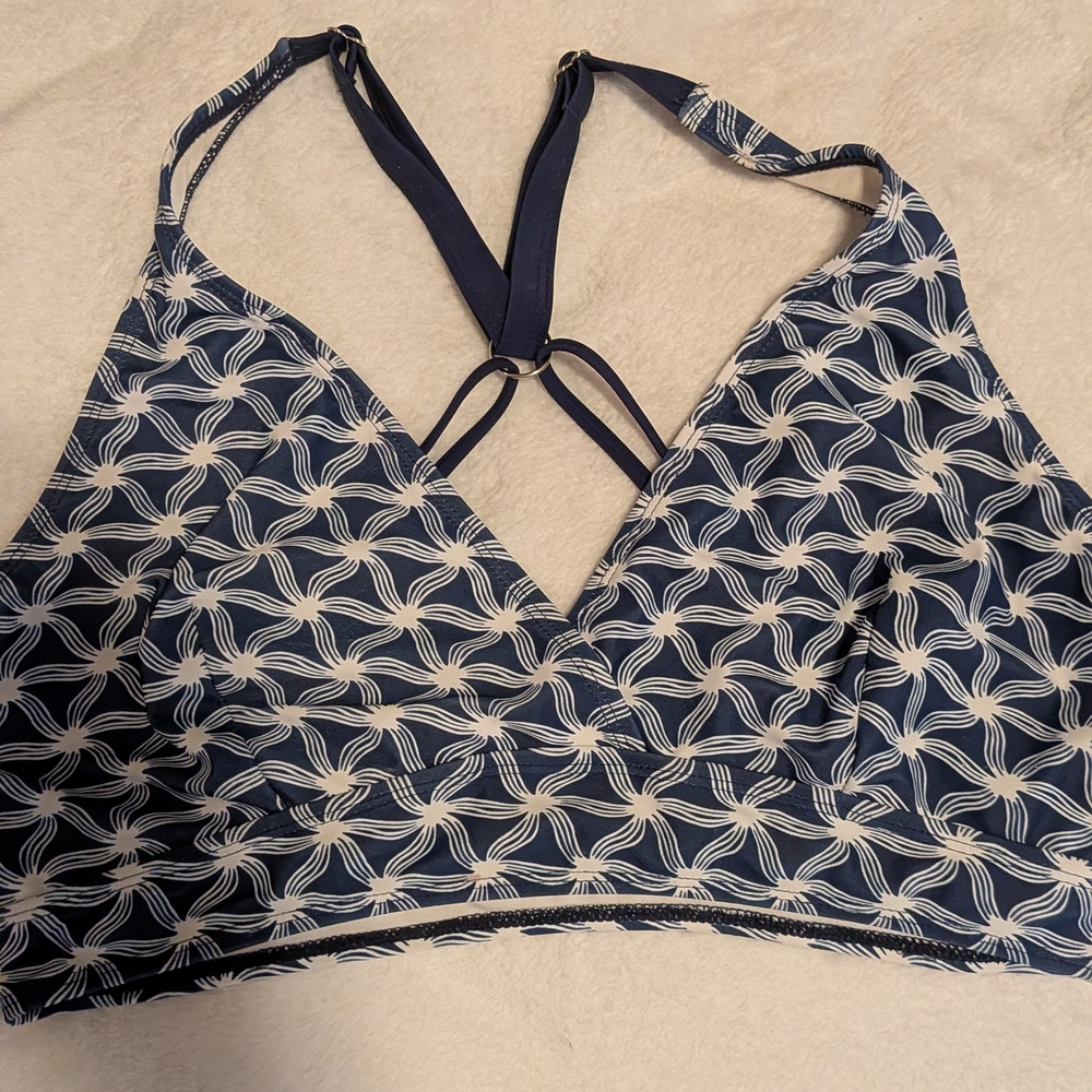 Navy and White Patterned Bikini Top